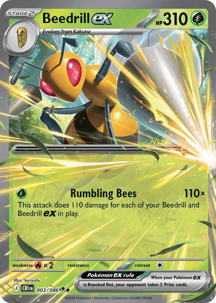 Beedrill ex from Pokémon TCG Mega Evolution Chaos Rising card list