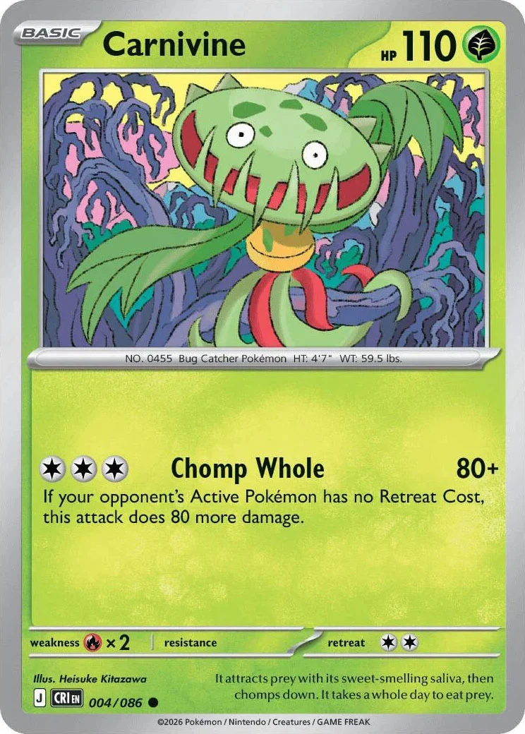 Carnivine from Pokémon TCG Mega Evolution Chaos Rising card list