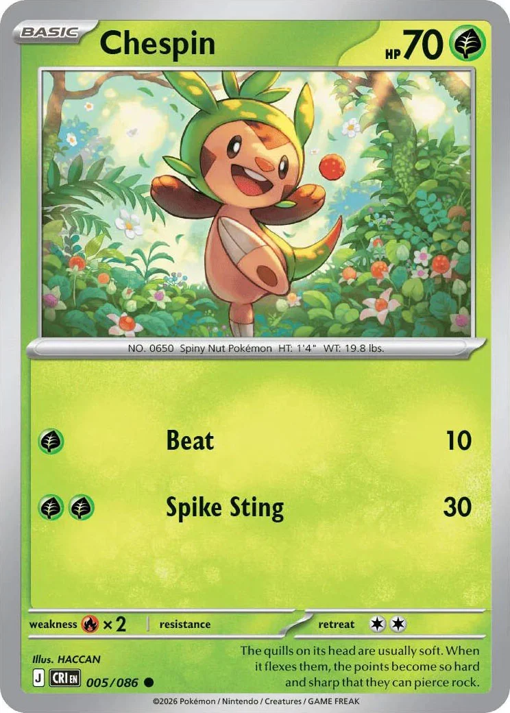 Chespin from Pokémon TCG Mega Evolution Chaos Rising card list