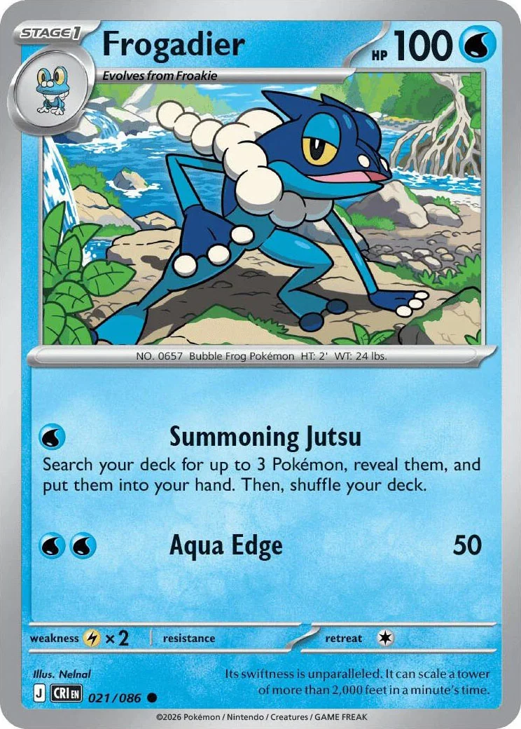 Frogadier from Pokémon TCG Mega Evolution Chaos Rising card list