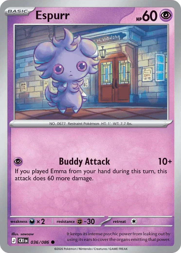 Espurr from Pokémon TCG Mega Evolution Chaos Rising card list