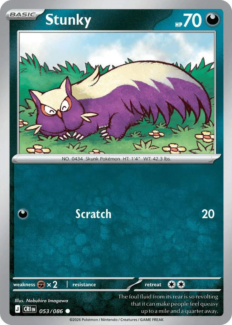 Stunky from Pokémon TCG Mega Evolution Chaos Rising card list