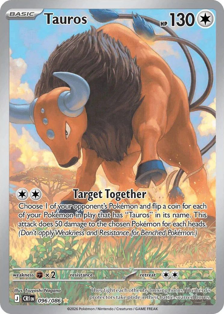 Tauros from Pokémon TCG Mega Evolution Chaos Rising card list