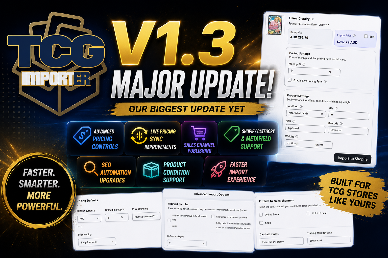TCG Importer V1.3 major Shopify TCG importing update banner