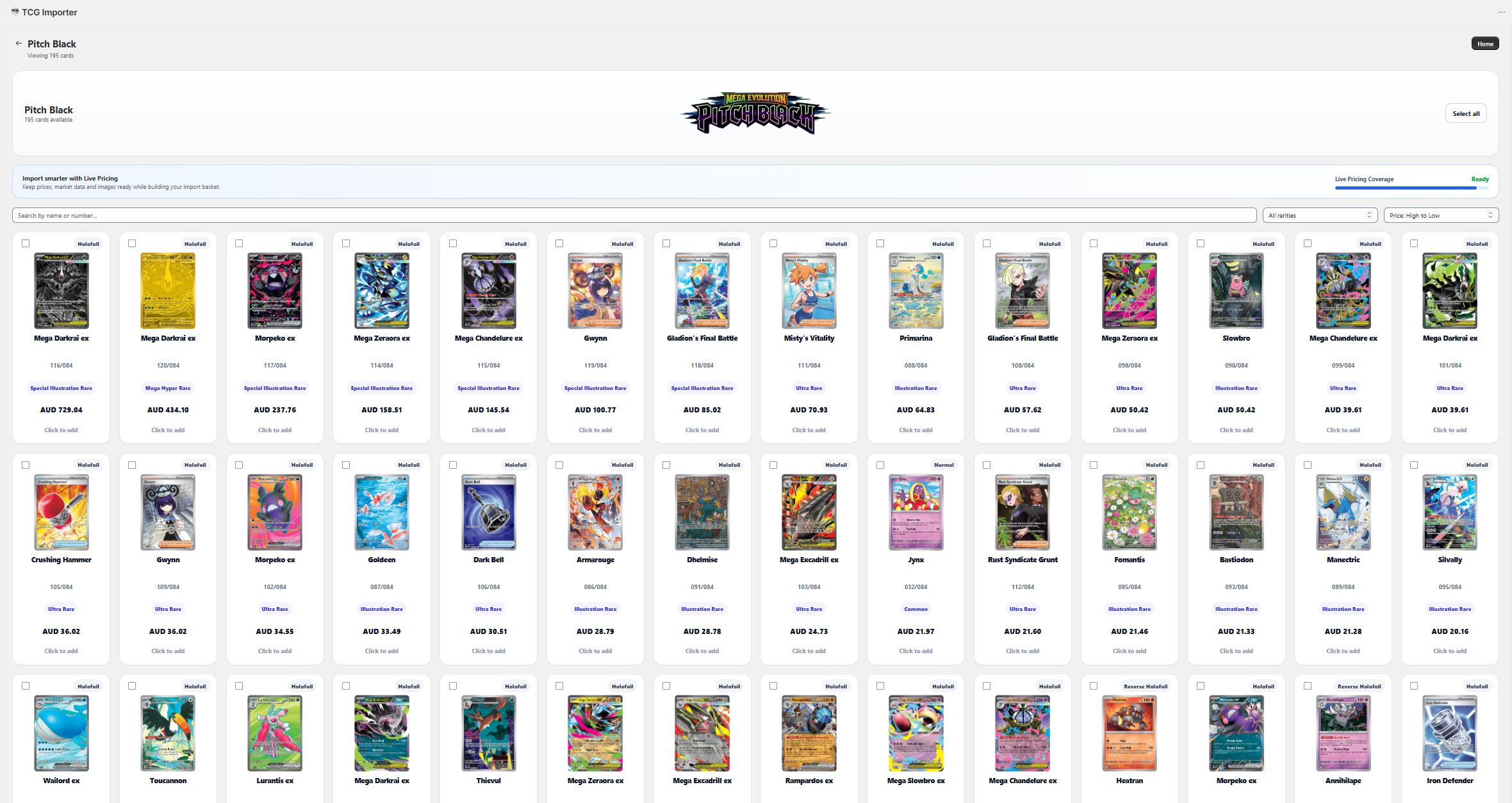 New TCG Importer sets page showing the redesigned Shopify TCG catalog and trading card set browser